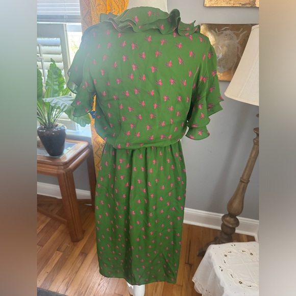 Tucker size Small Green Floral Silk Wrap Dress - Picture 4 of 7